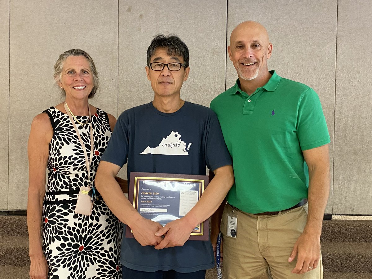 Today we were so excited to celebrate our very own Charlie Kim on his second FCPS Cares employee of the month. We are so incredibly blessed to have Mr. Charlie at our school!