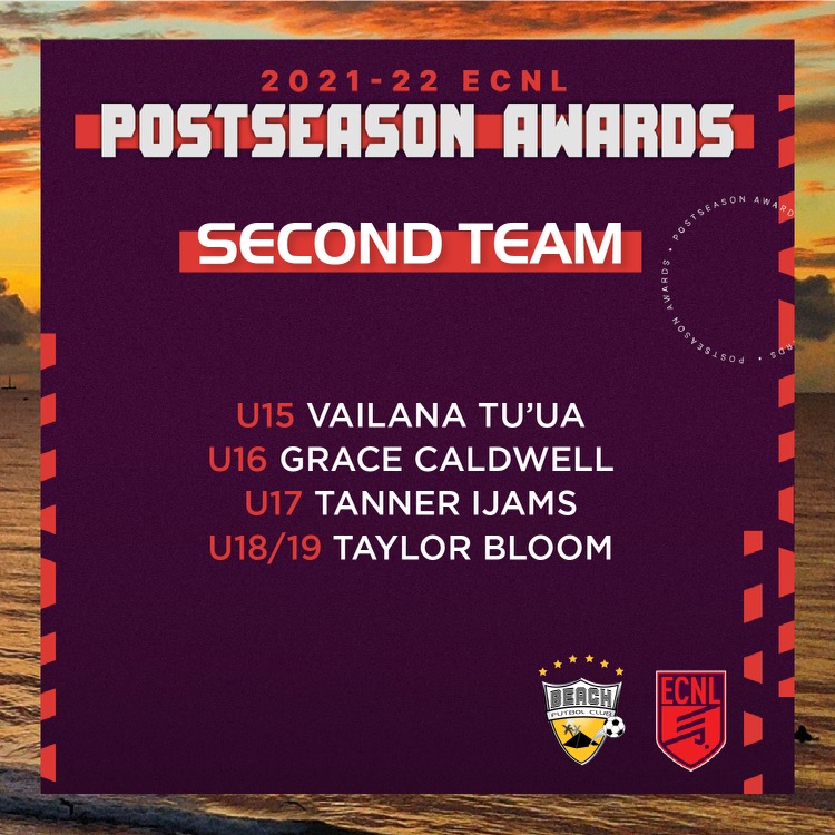 We're proud to announce our ECNL Girls All-Southwest Conference selections. Congratulations to Shannon, Fiona, Maria, Onyeka, Keira, Annie, and Mia who were selected to the First Team, and Vailana, Grace, Tanner, and Taylor selected to the Second Team. Well done!!
#GoBeachFC