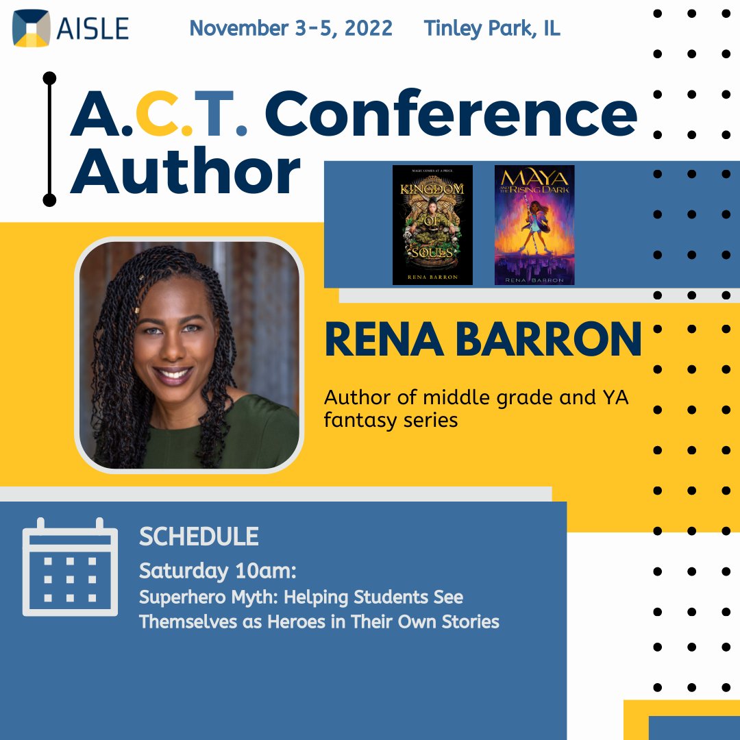 AISLE is pleased to welcome author Rena Barron to the A.C.T. Conference in November. She will be presenting a Saturday session.  For more information visit the conference website: bit.ly/aisleact 
#AISLEd #AISLEd22 <a href="/renathedreamer/">Rena Barron - Book News and Updates Account</a>