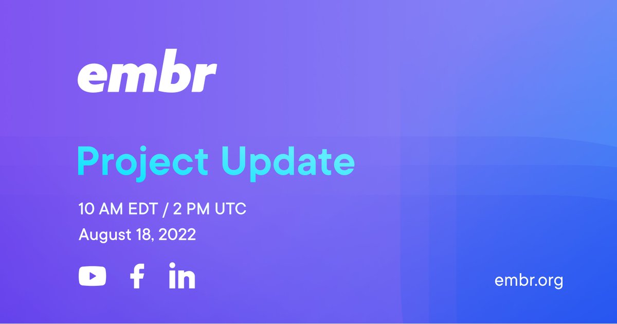 Lukes_Crypto's tweet photo. @joinembr is hosting their second #ProjectUpdate this coming Thursday! We're approaching the release of Embr Checkout (public), Fiat On-ramping, an initial version of Embr wallet and more, so it will be exciting to see what #Embr show US!

@GDNY_ @FancyCactus1 @beansarebeauty https://t.co/b8uoMQq75H