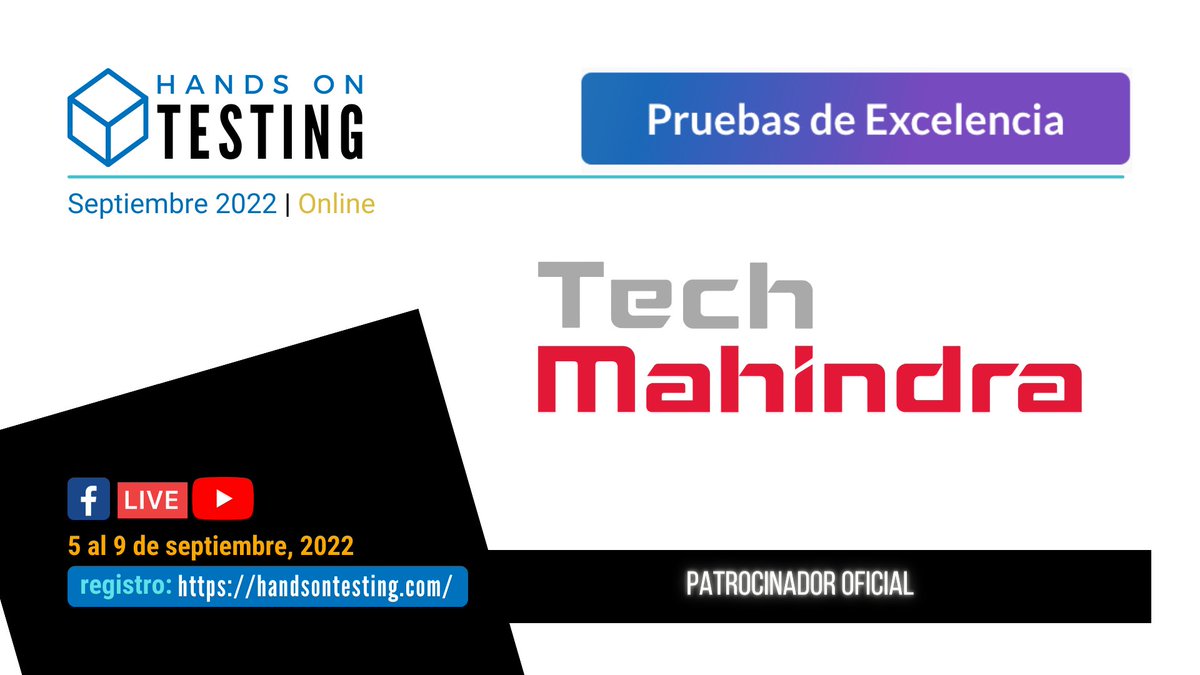 handsontesting's tweet photo. Se acerca #HandsOnTesting2022 y queremos dar Gracias a @tech_mahindra por ser patrocinador de este gran #evento.
Registrate para entrar en la rifa de regalos:
https://t.co/t9qMhsAqIB
.
.
.
#qa
#testware
#softwaretesting
#conference
#tester
#networking https://t.co/4arhh56LWN