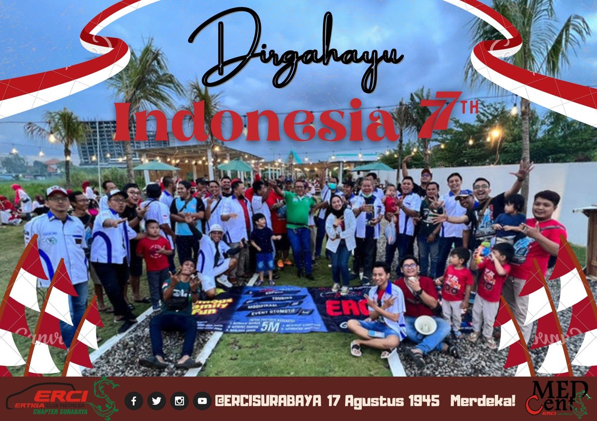 KELUARGA BESAR ERTIGA CLUB INDONESIA, ERCI CHAPTER SURABAYA Menucapkan Dirgahayu Negara Republik Indonesia yang ke 77th, Kami siap untuk PULIH LEBIH CEPAT, BANGKIT LEBIH KUAT..
#erci_jatim
#1dekadeerci
#ertigaclubindonesia
#ertigaindonesia
#suzukiertia
#ertigapeduli