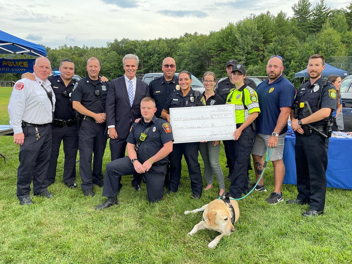 worcesterda's tweet photo. It was an honor to attend the Ashburnham and Westminster National Night Out. The @ashburnhampd and Fire as well as the @WestminsterPDMA and Fire brought together the community to celebrate safety and highlight the people and organizations that make their towns great! https://t.co/7L0e2yOJ0n