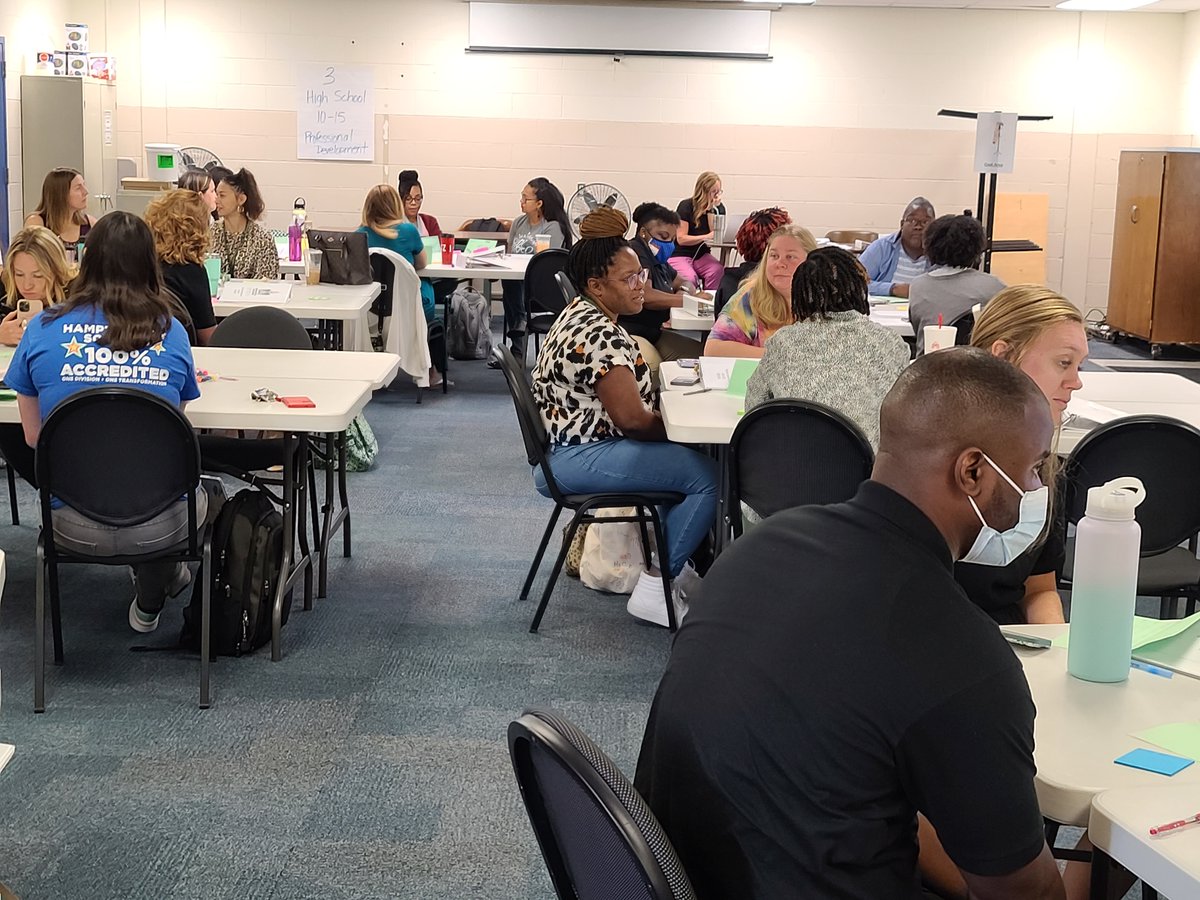 HCSInduction's tweet photo. @hpetersonSEL and @drkimrichardson facilitate the last Introduction to Teacher Leadership session for @HamptonCSchools It's the final day of summer PD! #TLHCS #weareHCS https://t.co/H2T167T5tU