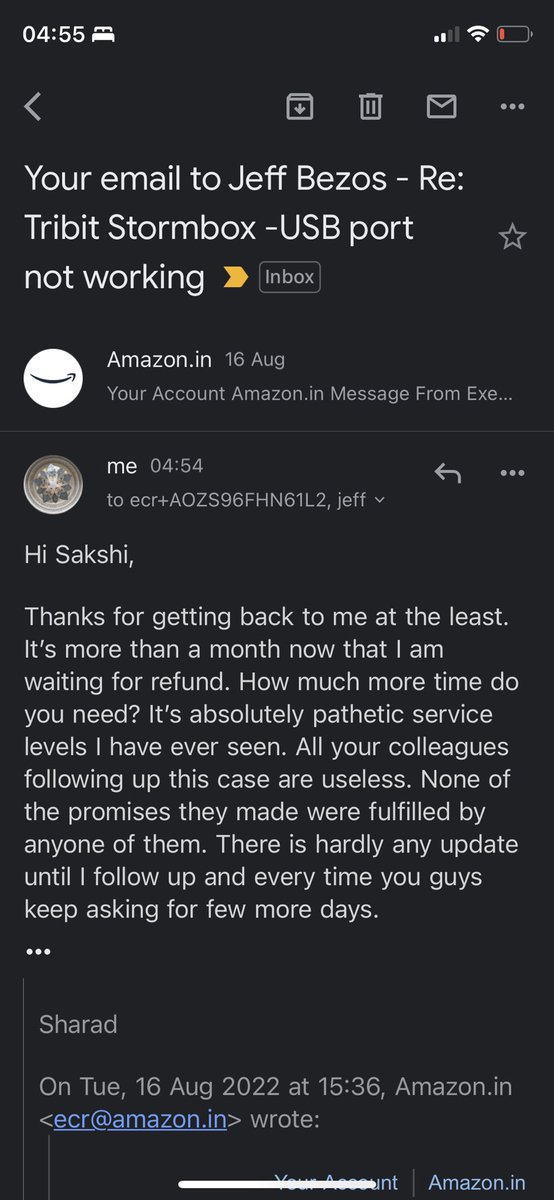 SharadGhag's tweet photo. @JeffBezos Hey Jeff, it’s really very pathetic customer support levels at Amazon. Even after escalating it to the highest level that is you, no one bothers to get back until I follow up, forget resolving the issue timely. I am following up for refund endlessly… https://t.co/5deinUvsf0