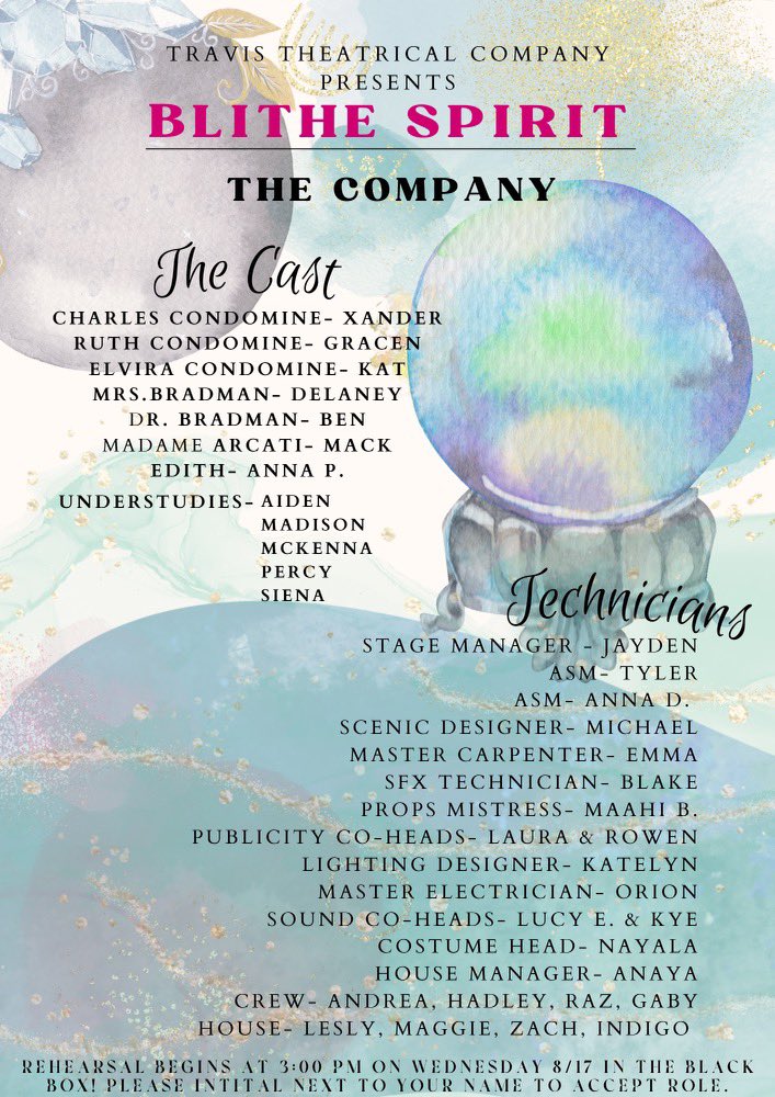 TravisTheatre's tweet image. First rehearsal tomorrow at 3! Congrats to all! @THS_Tigers