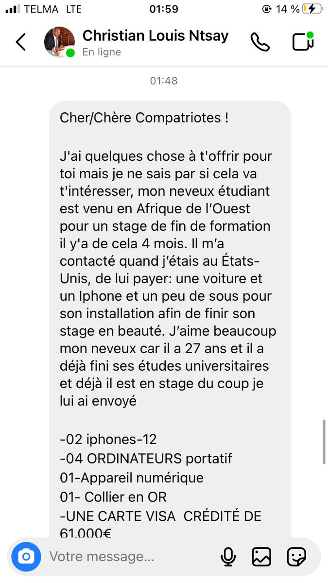 CRahelindisa's tweet photo. Il est très facile d’y croire à ce genre de chose . Méfions nous!
Espérant qu’une protection sur la cybercriminalité soir plus effective à Madagascar !
#comptefake #cybercriminals https://t.co/CO7DtPIyfR