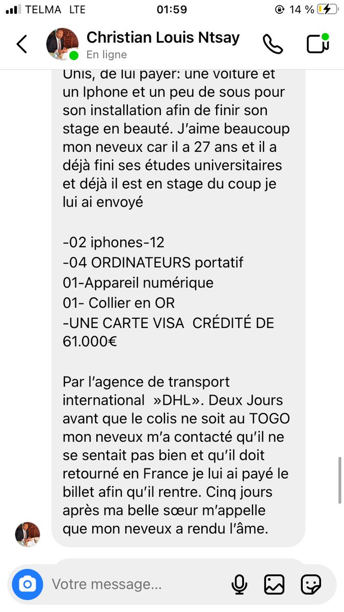 CRahelindisa's tweet photo. Il est très facile d’y croire à ce genre de chose . Méfions nous!
Espérant qu’une protection sur la cybercriminalité soir plus effective à Madagascar !
#comptefake #cybercriminals https://t.co/CO7DtPIyfR
