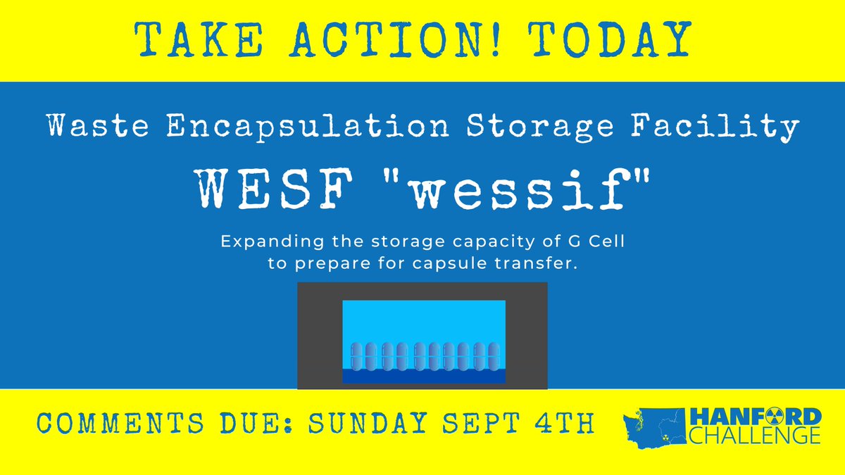 HanfordC's tweet photo. There is a comment period about the Waste Encapsulation Storage Facility, which stores nearly 2,000 radioactive capsules in underwater pools at Hanford. Check out our video about the dangers of WESF: https://t.co/dWa4KTjw2E Send comments in by Sun, Sept 4: https://t.co/yaag7nzvUD https://t.co/XFXwr64khY
