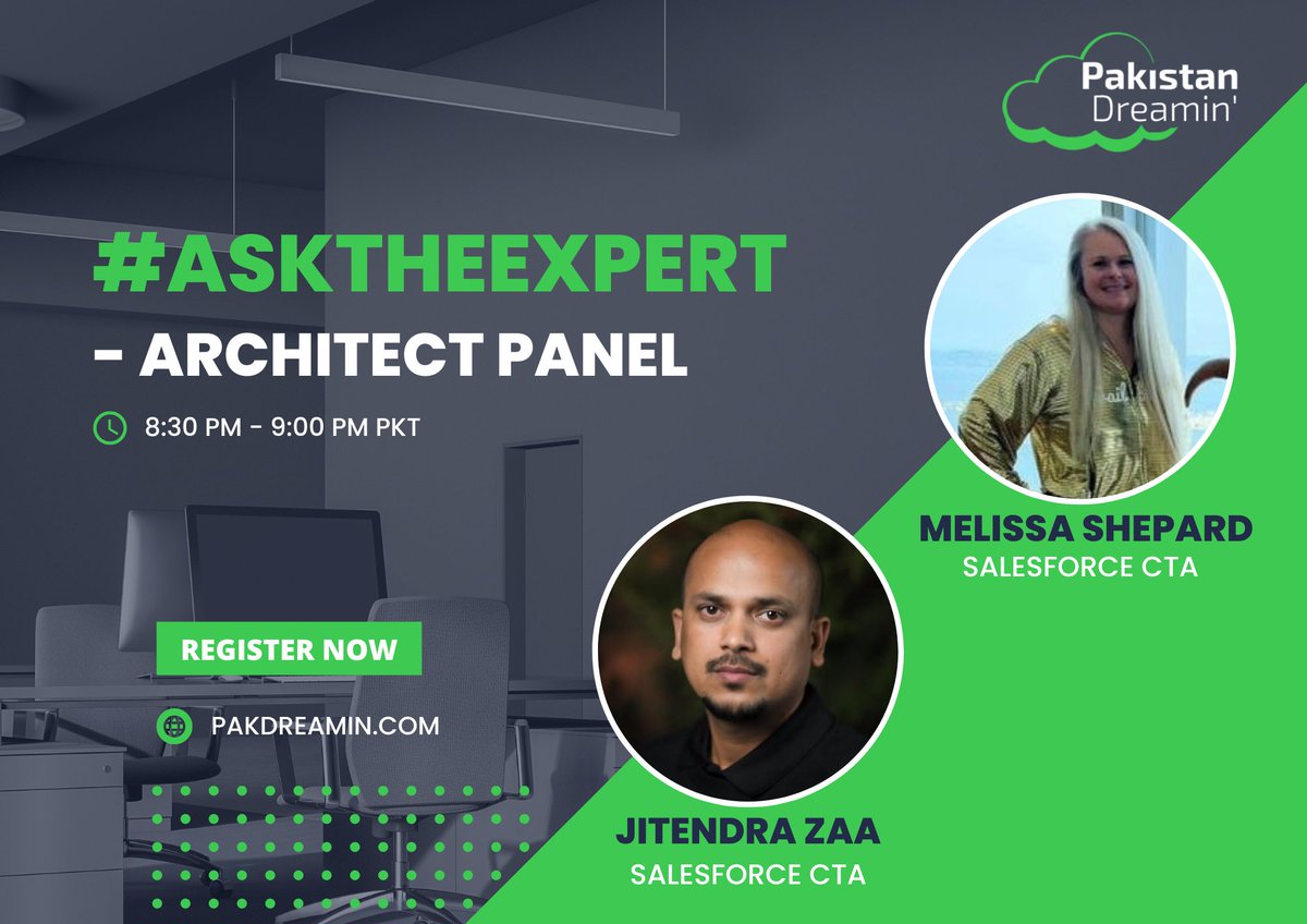 PakDreamin's tweet photo. Join us for the #AskTheExperts - Architect Panel at #PakDreamin2022 🎉

Come in with your questions about #JourneyToCTA or the architect path in general and get some insight on them from our panelist. 

Register: https://t.co/3wucyY2RhR 

#Salesforce #Trailblazercommunity https://t.co/1tNeJORYqk