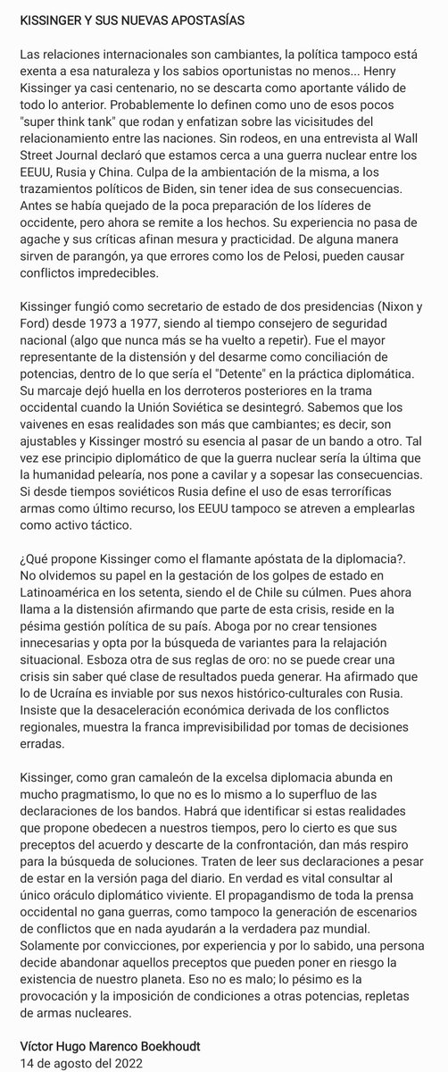 pulislz's tweet photo. Comparto éste Artículo de nuestro Ingeniero @VictorMarenco. De gran actualidad y para reflexionar sobre la Paz Mundial.
@jfgartner007 @Bati_Alvaro @DiAlba_ @Azulejo_P @srueda1564 @pedrosalazar420 @tavo2366 @luigiedu1 @Francis80085282 @lbertoortiz @Barreja @fercasa14 @Jokeraton https://t.co/k2eW3bunN6