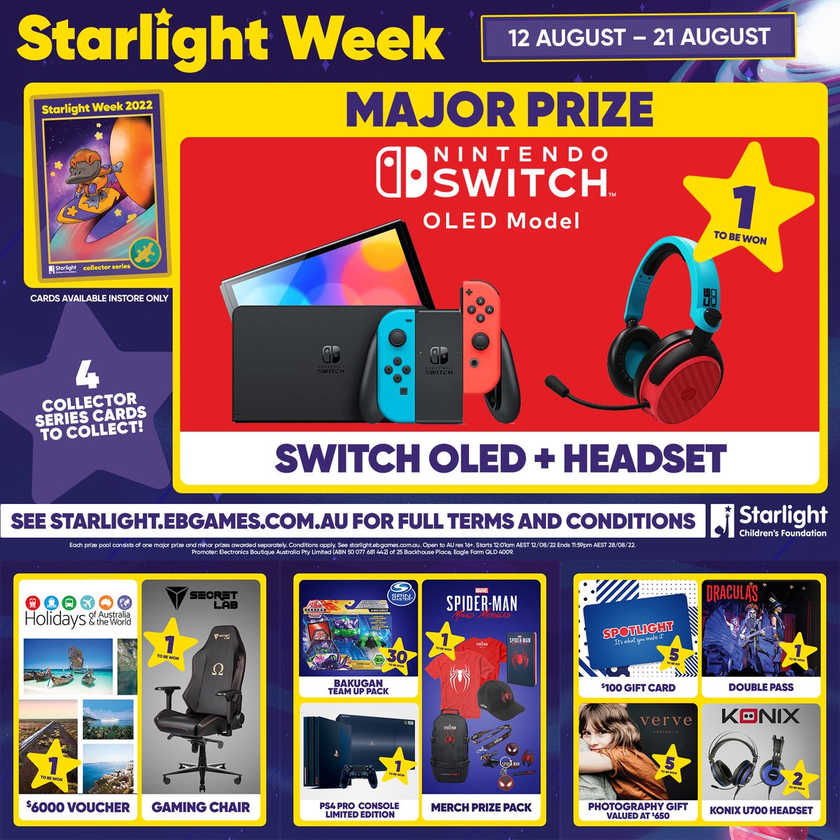 EBGamesAus's tweet photo. #StarlightWeek is ON NOW! Every $5 you donate instore gets you a Collector Series Card that lets you enter our AMAZING Platypus Prize Pool! 💜⭐

Give the gift of happy: https://t.co/NLzxlZ6QYy

Collector cards only available for instore donations. T&amp;C's: https://t.co/7QTSgqxVKZ https://t.co/soh7uAaLkZ