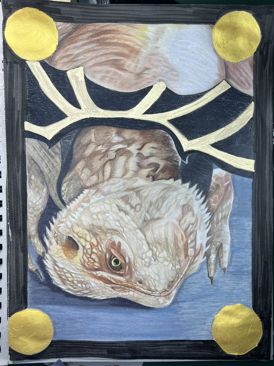 FaithxCreate's tweet photo. Not sure how I feel about the final result but she’s finished, better pictures tomorrow #beardeddraggon #petportrait #CommissionedArt #commissionopen https://t.co/83ww3SKC4v