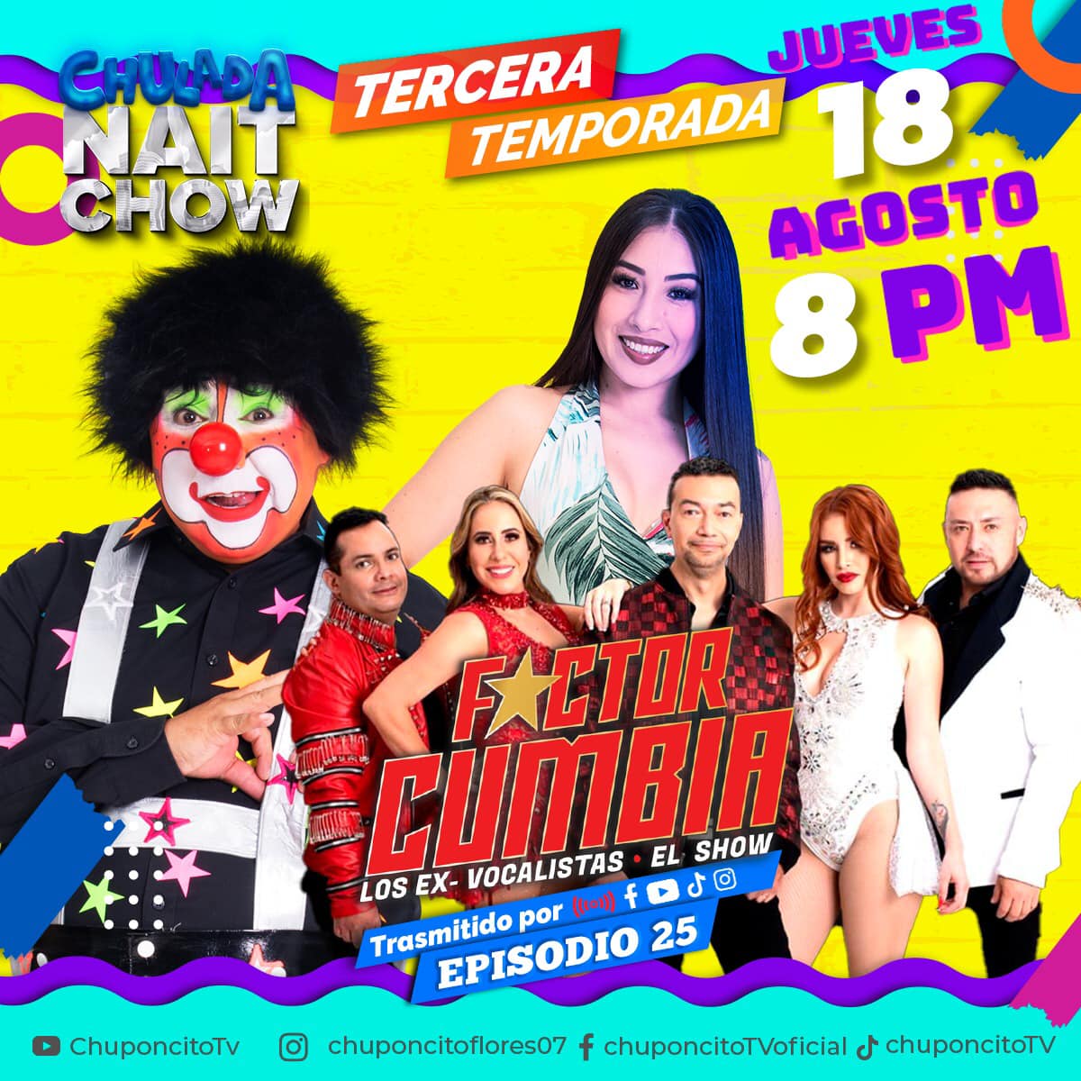 Hey familia CUMBIERA
Acompaña a FACTOR CUMBIA 
🗓Este Jueves 18 agosto 22
⏰20:00hrs 📺🤡Chuponcito TV (YouTube) 
<a href="/chuponcitoTV/">@chuponcitoTV</a> <a href="/aleyamaya_/">Aleya</a> <a href="/EugeniaCoficial/">Eugenia Cabrera Oficial</a>
 #chuponcito William Watson Josue Isai Jisa  #vivelacumbia con #factorcumbia #viral