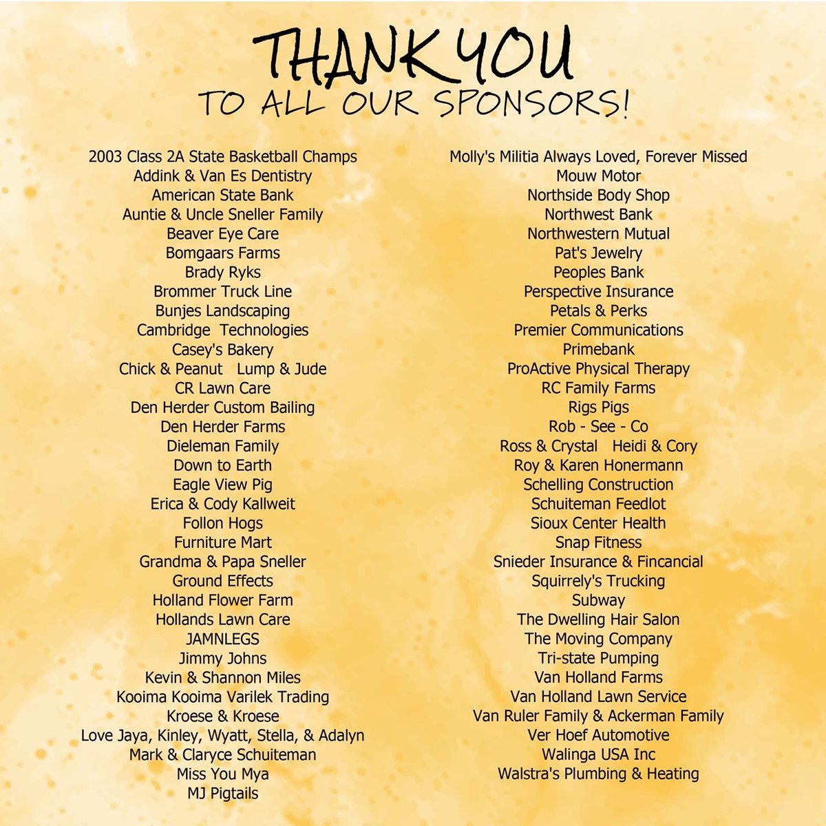 Every year we are honored by the generosity of the Sneller family, friends, and Sioux Center community through the Mya Sneller Golf Tournament. Rain kept us from golfing, but the crowd had a fun evening remembering Mya! Thank you all for your support of the Snellers and of RMHC!