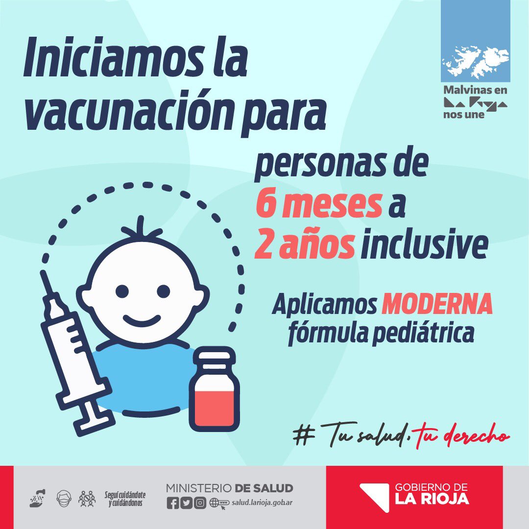 JuanVergaralr's tweet photo. Queremos recordarles a los padres y madres que estamos vacunando contra el COVID-19 a las y los más chiquitos!  En Vacunatorios, CAPS, en el Hospital de Fátima y en @HMyNLR. 
Se aplica a partir de los 6 meses de vida: dos dosis de la vacuna Moderna separadas por 28 días. https://t.co/BMTgEU1mMC