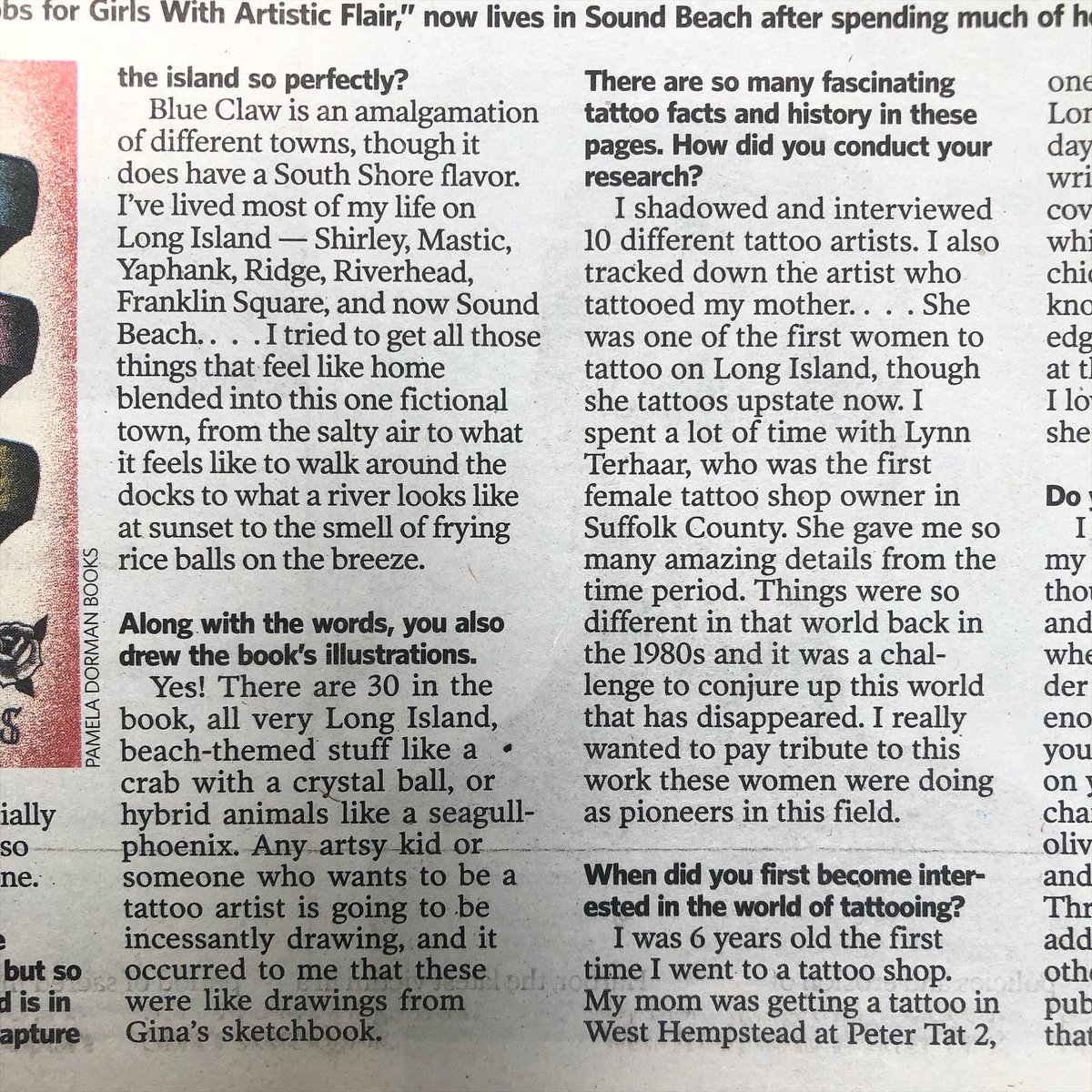 JuneGervais's tweet photo. I grew up reading Long Island’s @Newsday. What an honor to be interviewed by the wonderful @kellymcmasters2 about my novel JOBS FOR GIRLS WITH ARTISTIC FLAIR! (It’s set in an ’80s L.I. tattoo shop.)

Snippets below (or full article for subscribers: https://t.co/YyYEvHsh5b) https://t.co/qRgU12l2XB