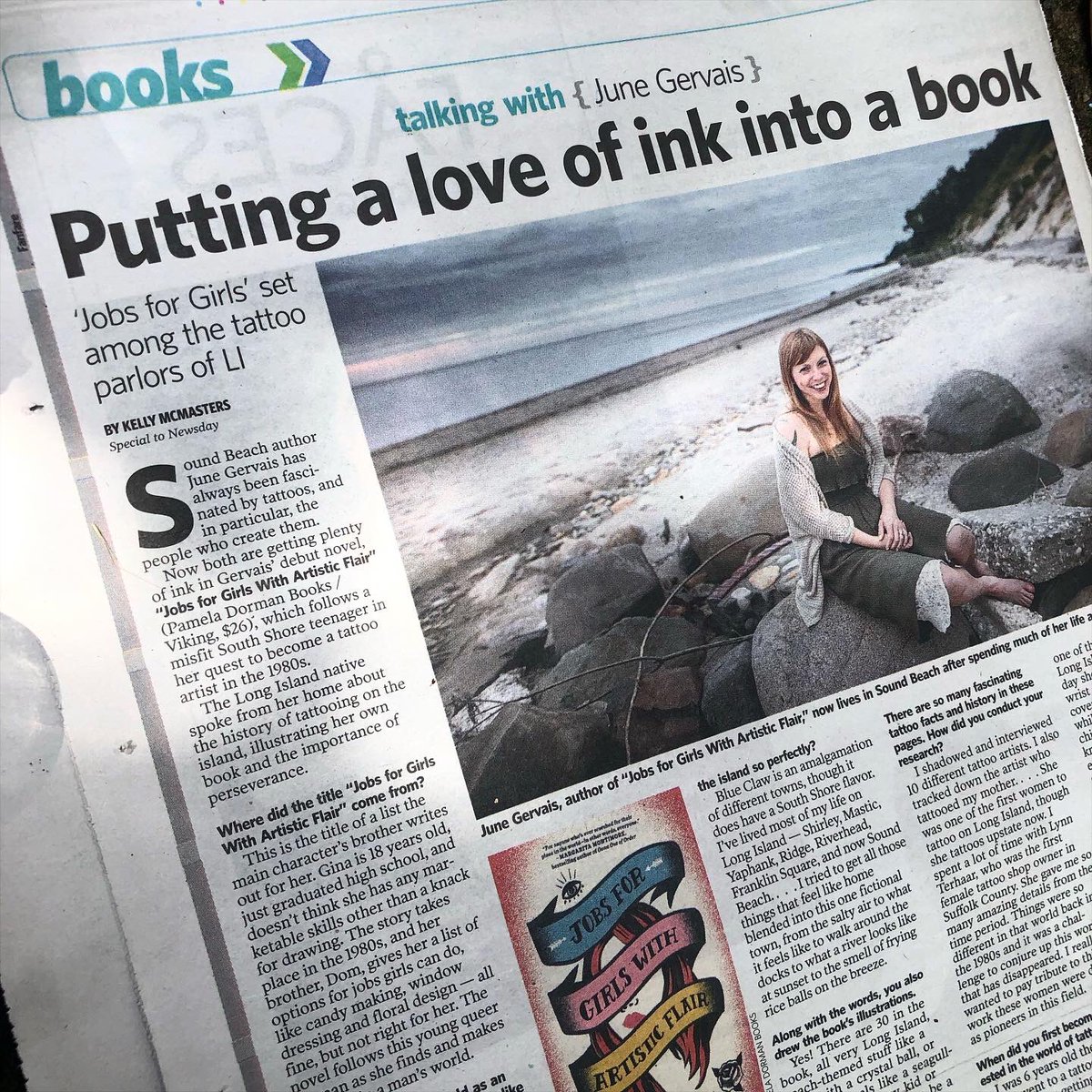 JuneGervais's tweet photo. I grew up reading Long Island’s @Newsday. What an honor to be interviewed by the wonderful @kellymcmasters2 about my novel JOBS FOR GIRLS WITH ARTISTIC FLAIR! (It’s set in an ’80s L.I. tattoo shop.)

Snippets below (or full article for subscribers: https://t.co/YyYEvHsh5b) https://t.co/qRgU12l2XB
