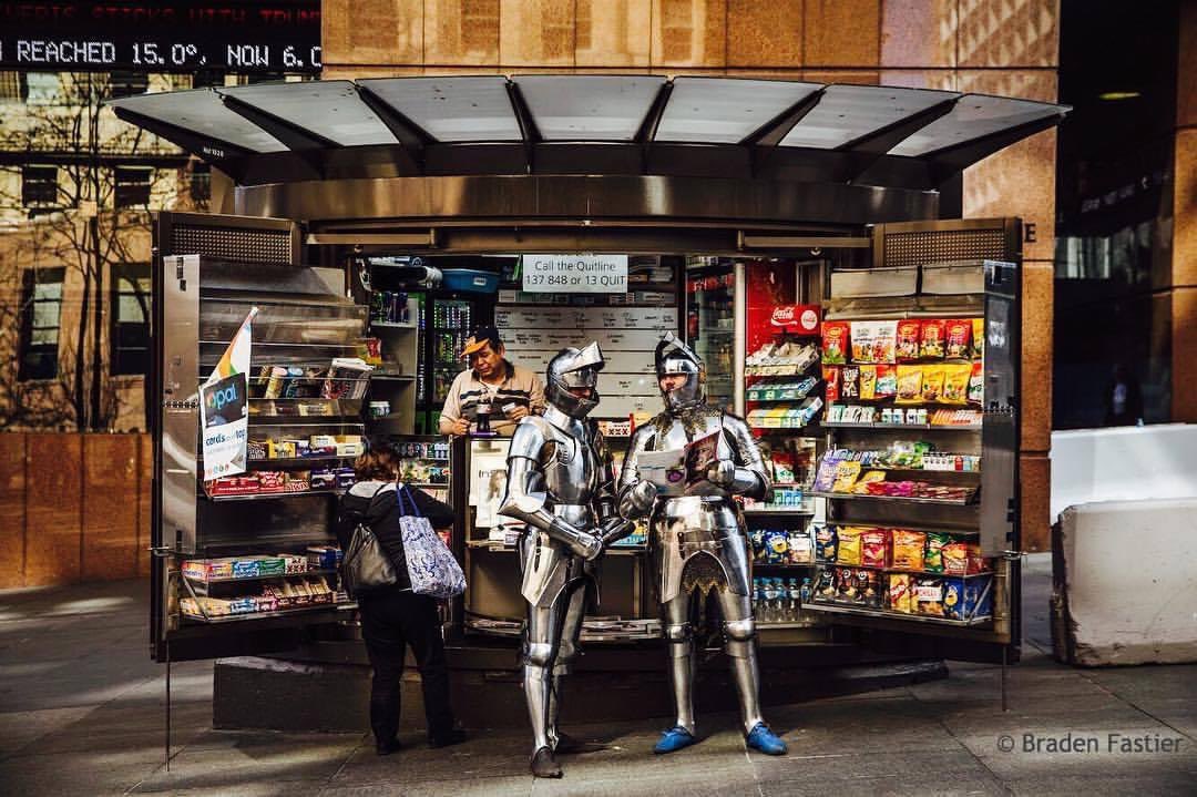 mcjouster's tweet photo. Luke Binks and I check the latest issue of Time magazine in Sydney in 2017 during a promotion of the inaugural world jousting championship. Picture: © Braden Fastier #medieval #knights #knightly #jouster #sydney #australia #portrait #knightinshiningarmor #timemagazine https://t.co/UhkBwl0XQ5