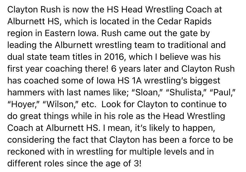 pin_dox's tweet photo. Clayton Rush; Aledo HS ‘07 (IL)/Coe College/Alburnett HS (IA, Head Coach) @AlburnettStrong @ALB_Wrestling @KohawkWrestling @claytonrush1 https://t.co/AmkLif0Tlw