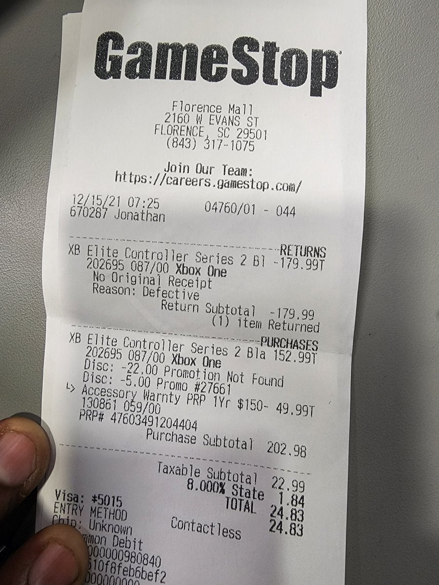 rodorice's tweet photo. @GameStop @GameStopHelp how are you all going to compensate me for lying about your warranty I paid for on a Xbox Elite controller which dies on Madden Day and refuse to refund talking about inventory.  Been on hold not getting human over 10min. https://t.co/fseGTR9Dy5