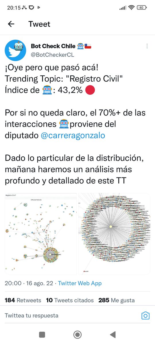 <a href="/carreragonzalo/">@carreragonzalo</a> @servel Mañana sales pillado don jovencitas!!!
<a href="/BotCheckerCL/">Bot Checker 🤖</a> son lo mejor!!