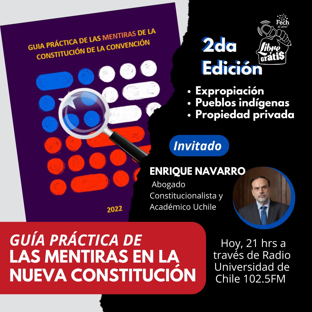 ¿Mentiras en la nueva constitución? 

Hoy, después de #TeTraigoUnaCuña, analizamos, junto a Enrique Navarro, la guía práctica de las mentiras de la NC difundida por ex constituyentes por el rechazo. 

No te lo pierdas, #LibreyGratis 21 hrs. por
<a href="/uchileradio/">Radio Universidad de Chile</a> 
#Apruebo #Rechazo #NC