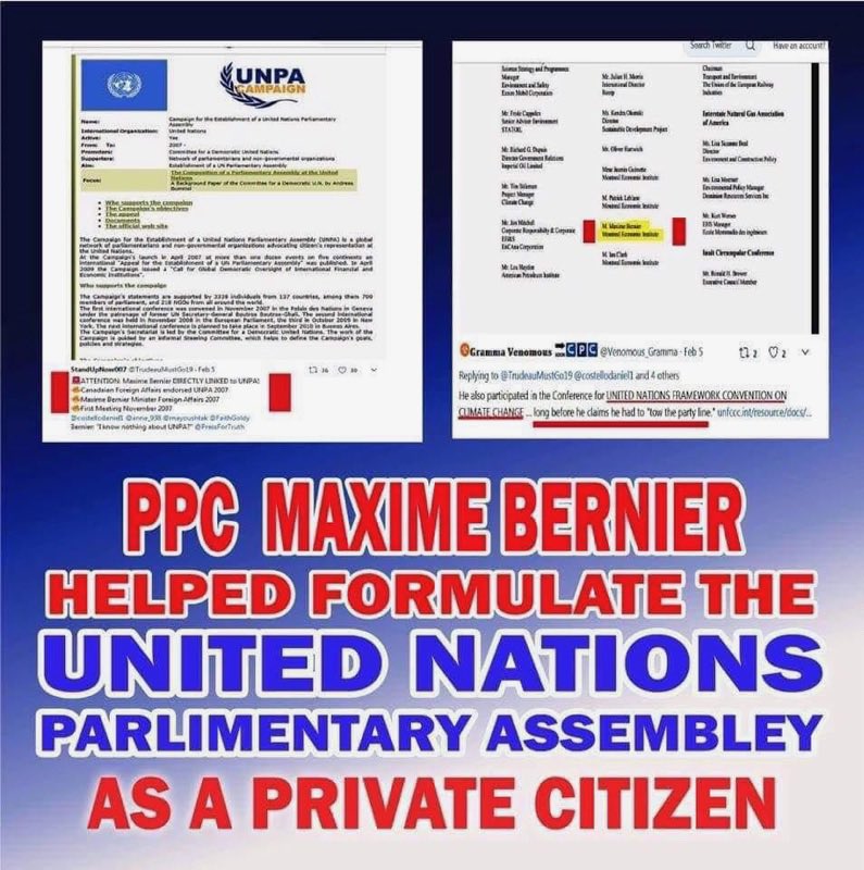 AGNCanada's tweet photo. @GiovaniBenichio You know who is controlled by the WEF? The one who refers to WEF and UN members as his “counterparts”, who helped formulate UNPA, and who also met with NAI to discuss the “incremental takeover” of Canada.
#LibConArtist is playing you for fools. #cdnpoli #Pierre4PM https://t.co/8QmDKHbxhZ