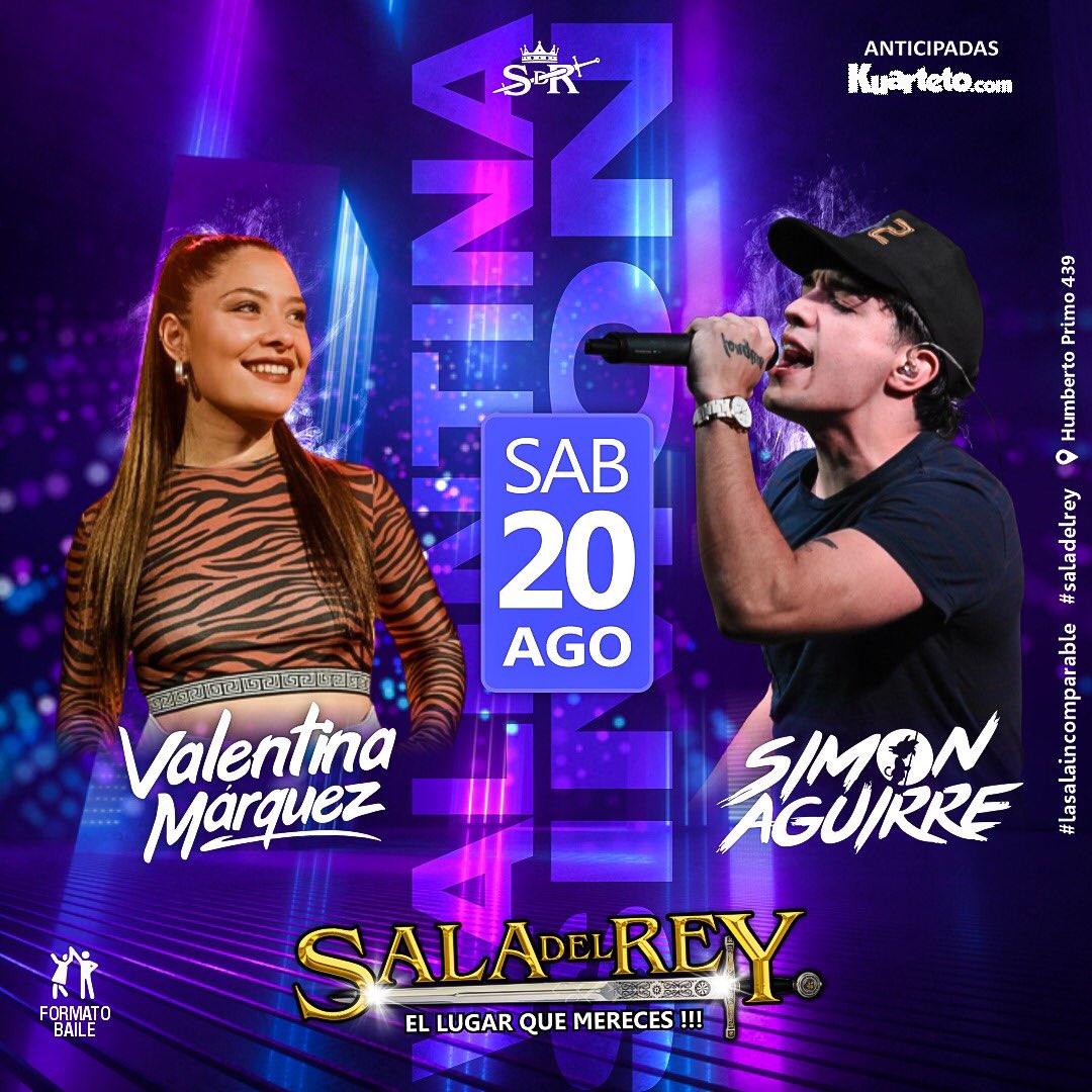 saladelrey's tweet photo. ✏️AGENDALO 👇
🎤SIMÓN y VALENTINA MÁRQUEZ 📆 Sábado 20/08📍Sala del Rey
🎟 Sorteamos 3 entradas dobles ¿Participás?
✨Déjanos tus datos, etiquetá a dos amigos y dale RT
(Si no seguís a @saladelrey no podremos contactarte por tu premio) https://t.co/3pdroD4lQ8