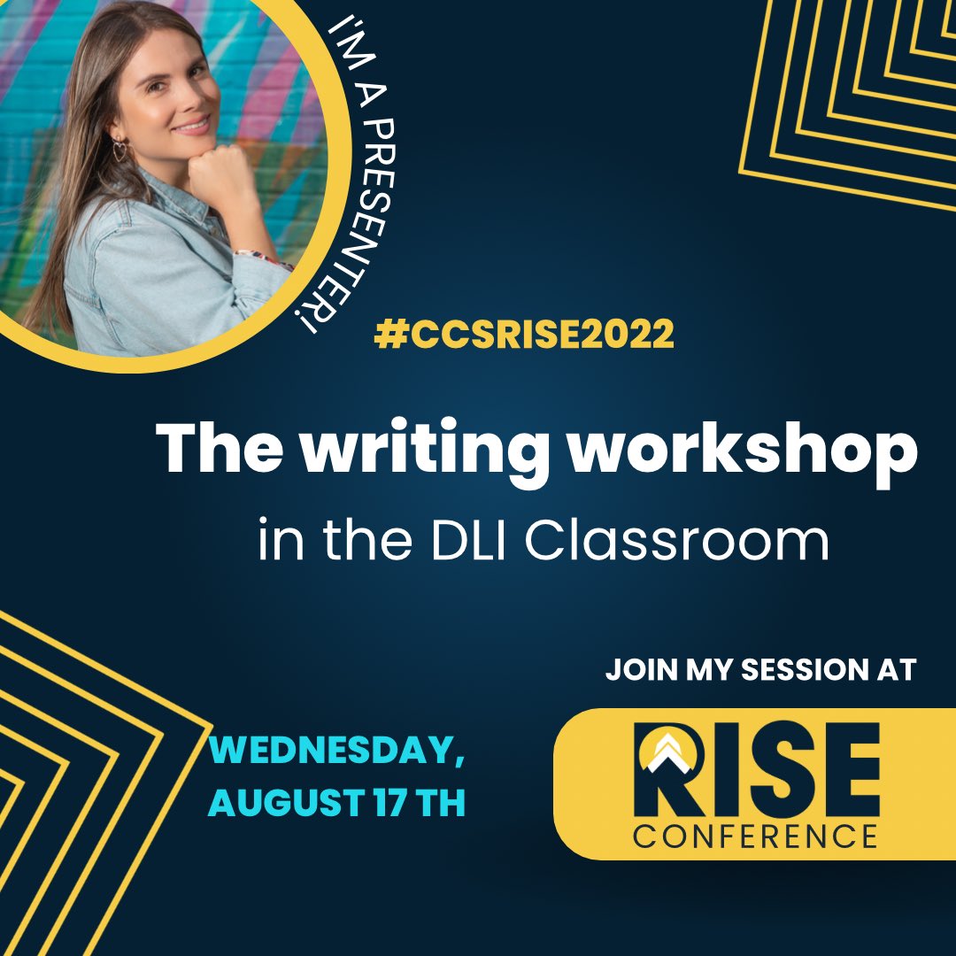 angelitareyes03's tweet photo. I am so excited to be a presenter tomorrow at #ccsrise2022  @cabcoschools @WHE_Whiskers 
I will be talking about the writing workshop and writing differentiated small group instruction in the DLI classroom. #duallanguage 
@participatelearning @iborganization https://t.co/JK7UHY8dyk