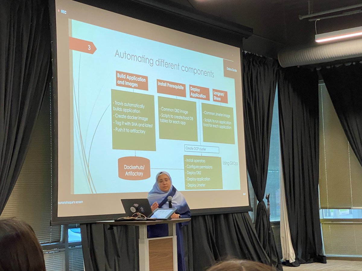 behemphi's tweet photo. Watched Rumana Haque from IBM show how they do build and deploy manually. Then on same slide replace step by step with automation. That is a master class in modeling how to get a result not just the result! #cloudaustin #masterclass https://t.co/4UjZDjJphv