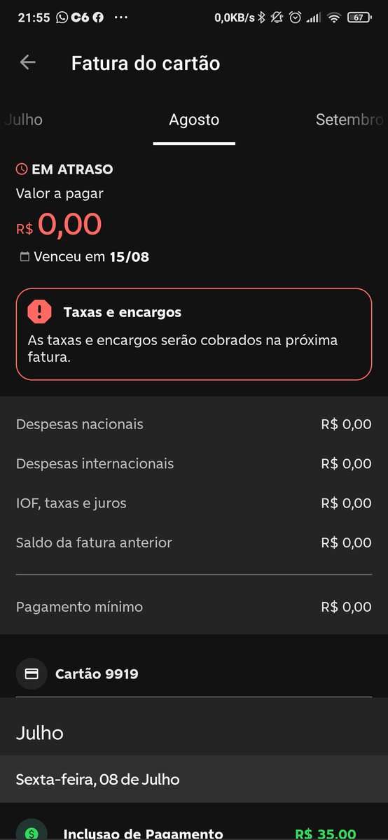 iaemedeiros's tweet photo. Puta que pariu em @C6Bank COMO QUE EU PAGO UMA FATURA DE ZERO REAIS???? https://t.co/qIWwT4qiEg
