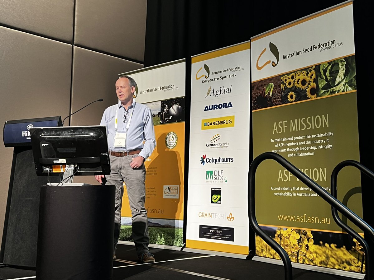 AusSeedFed's tweet photo. Next up for the morning session we have Prof Matt Hayden, GRDC sponsored speaker discussing the importance of genebanks and future capacity building in Australia.🌱 #ASFSeedBiz22 https://t.co/ZdFF87LuKZ
