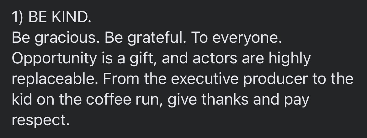 CedricGegel's tweet photo. Some wisdom from my good friend (and the ridiculously talented and overwhelmingly kind) @JohnScottWells (who needs to get on Twitter more) about how to handle time on set and how to be a professional while filming. Every word is true. Take it and run with it. https://t.co/jbkJbeSCwp
