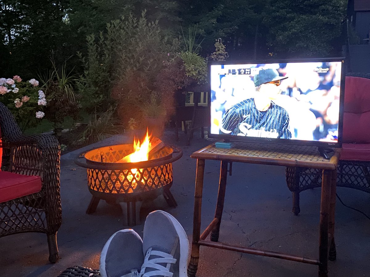 Not quite camping…not in the crowd at the ⁦<a href="/whitesox/">Chicago White Sox</a>⁩ game…but pretty good nonetheless. Hoping my ⁦<a href="/jasonbenetti/">Jason Benetti</a>⁩ shirt brings another win!! ⁦<a href="/stevestone/">Steve Stone</a>⁩ No rain in Indy.