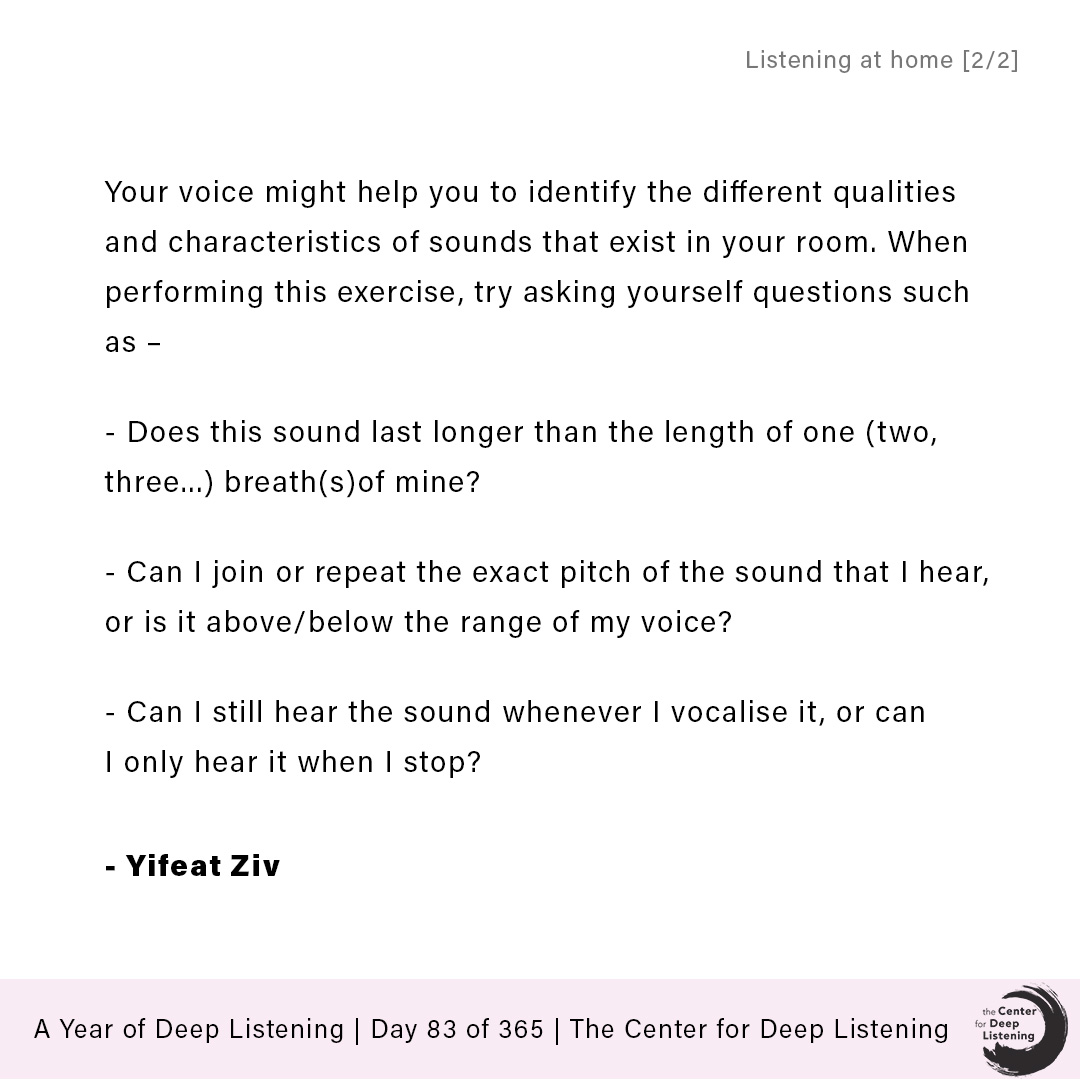 Day 83 of A Year of Deep Listening:
"LISTENING AT HOME" by Yifeat Ziv
(Link in bio for more about this score and A Year of Deep Listening!)  
#AYODL