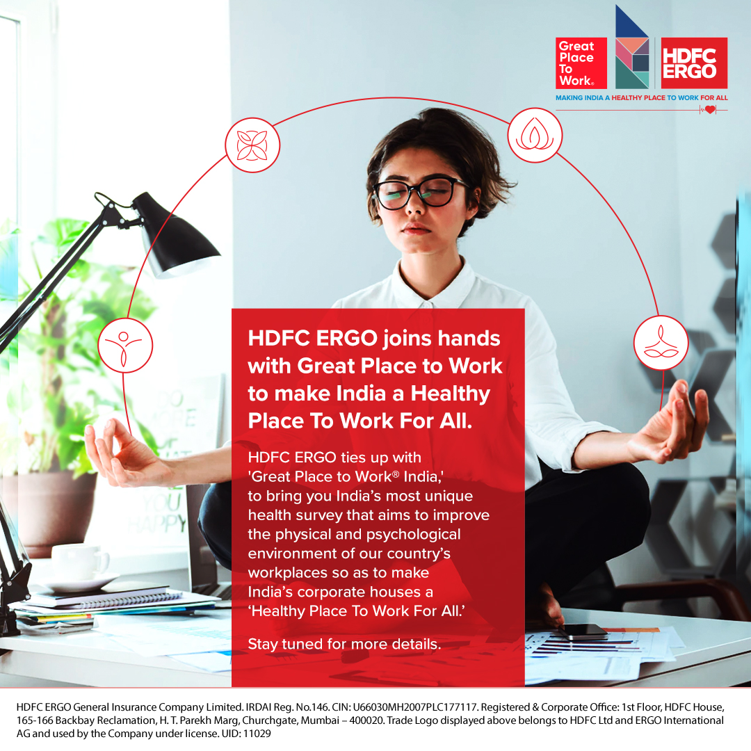 HDFCERGOGIC's tweet photo. #HDFCERGO takes immense pride in announcing its partnership with @GPTW_India to strengthen the physical as well as the mental health of India’s workforce.

Join us in this movement here: https://t.co/ZU1Ss1nrae

#HDFCERGOpartnersWithGreatPlaceToWork 
#HealthyPlaceToWork https://t.co/2Mf7DjBmOx