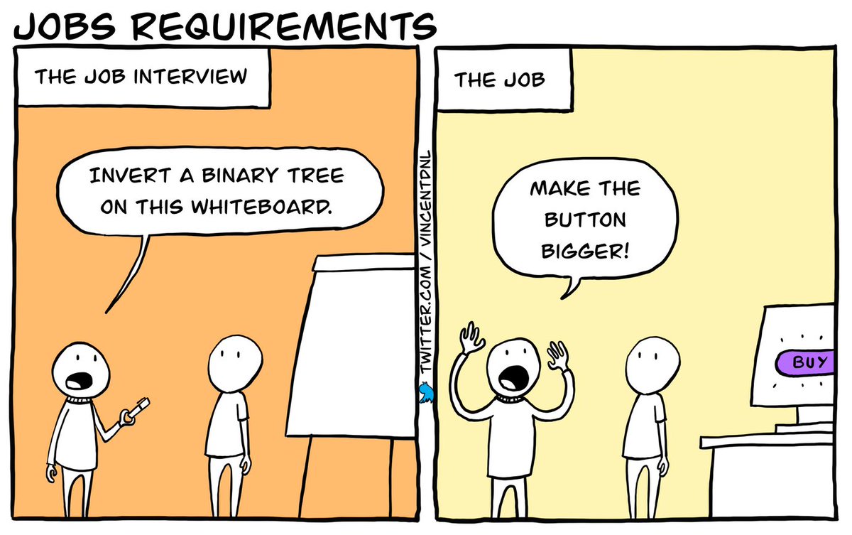 software dev job interview be like ... Credit <a href="/vincentdnl/">Vincent Déniel</a> vincentdnl.com/drawings/jobs-…