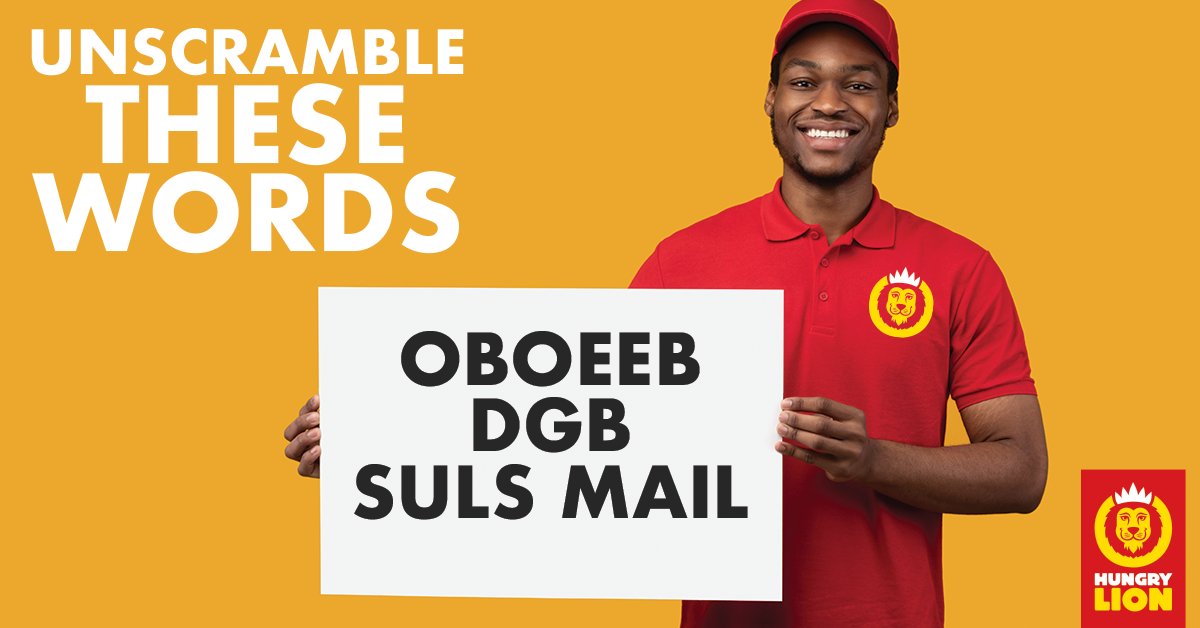 HungryLionSA's tweet image. 🚨🚨🚨Mid-week giveaway alert! 🚨🚨🚨

Unscramble the words and stand a chance to WIN!

#HungryLikeALion