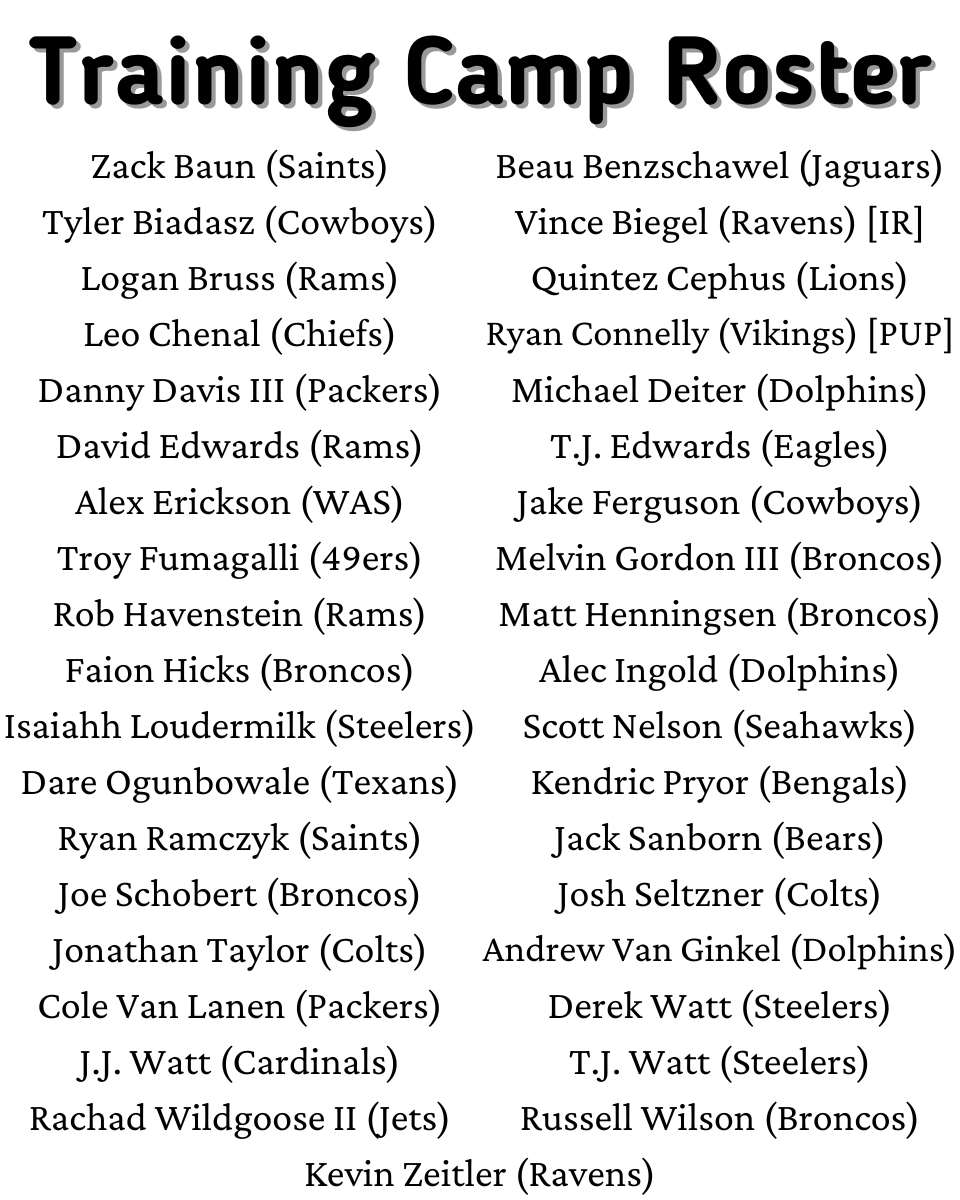 NFLBadgers's tweet photo. Here is the updated #NFLBadgers roster following the reduction of all team rosters to 85 players ⤵️ https://t.co/3huzDry41Y