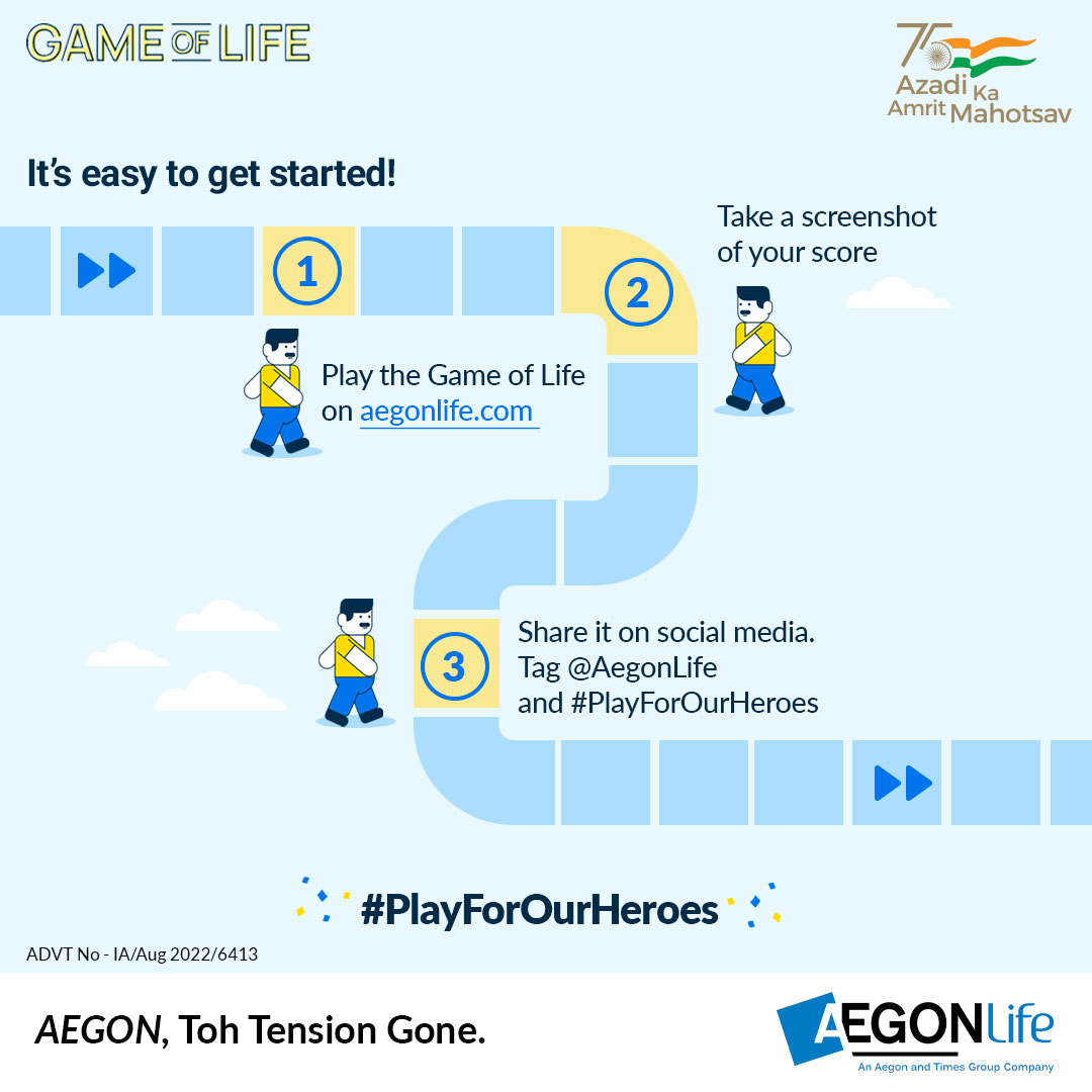 Bandhan_Life's tweet photo. Want to do something for the Indian Armed Forces?
#PlayForOurHeroes 🫡
Play the #GameOfLife on https://t.co/ByiFqZJ7Hy 
For every 10 points, we donate 1 rupee to the Armed Forces Flag Day Fund.
Top 75 scorers WIN PRIZES🏆
@amritmahotsav 🇮🇳
#AegonTohTensionGone 
*T&amp;C Apply https://t.co/GRUs3gXRmd