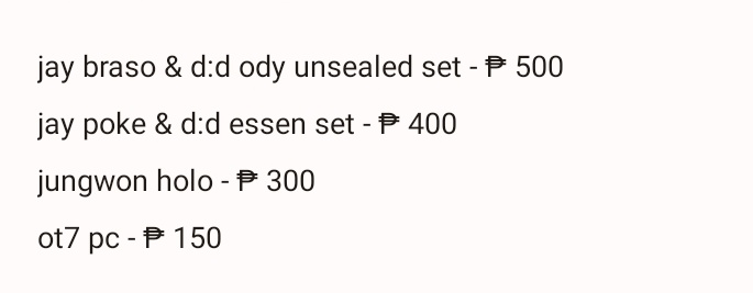 jyparkluvr's tweet photo. selling all of my enhypen’s merch due to personal reasons :)

- d:d ody ver unsealed
- d:d essential unsealed 
- jay braso / jay ody holo
- jungwon ody holo
- jay ody essen/ jay poke cheeks
- OT7 pc essential (ody ver)

no rush shipping po kasi hindi pa ako nakakabiling + https://t.co/tD07cZDDbH