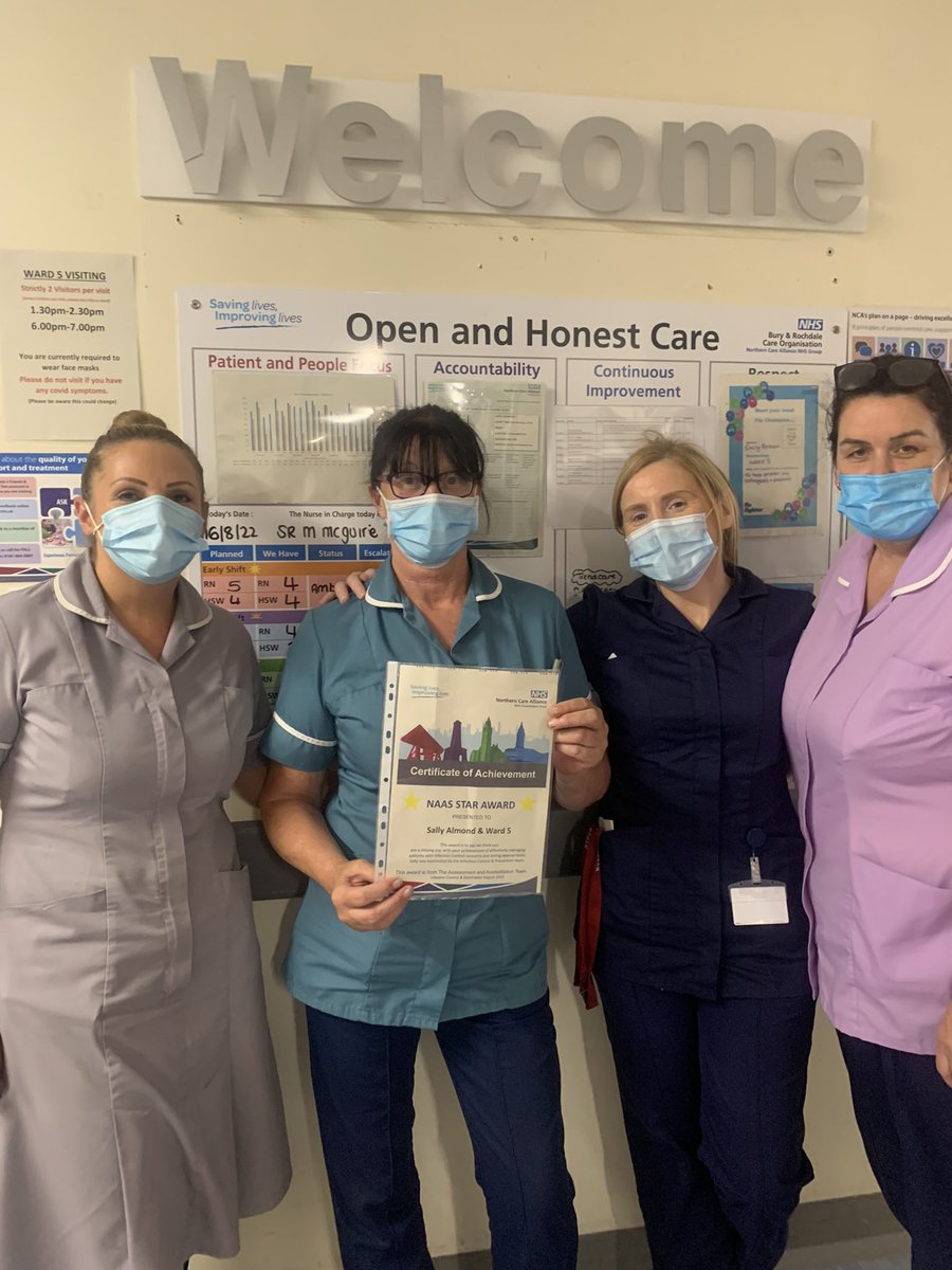 🤩Congrats to Sally Almond and Ward 5 <a href="/BuryCO_NHS/">Bury Care Organisation</a> on your NAAS Star for Infection Control🤩 infection control team nominated the team for their efficient way of managing infection control within the ward🥳🥳 <a href="/JaneGarforth1/">Jane Garforth</a> <a href="/hcarterrje/">helen carter</a> <a href="/VickT75/">Victoria Thorne</a> <a href="/NCAlliance_NHS/">Northern Care Alliance NHS Foundation Trust (NCA)</a>