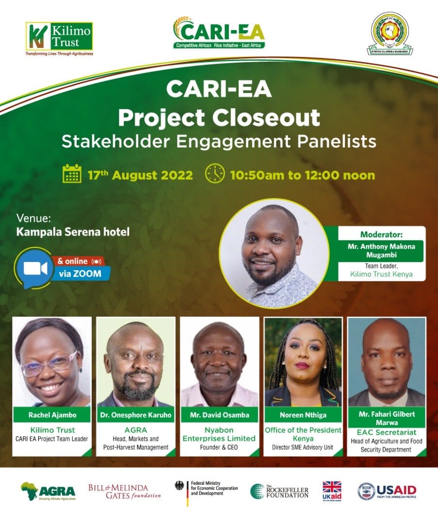 SmeUnit's tweet image. Director of Programmes &amp;amp; Operations, Ms. Noreen Nthiga is representing the Unit at the CARI-EA Project Closeout Stakeholder Meeting in Kampala, Uganda.

The Unit prides itself in catalysing the transformation of Kenya's Rice Value Chain in collaboration with our valued Partners.