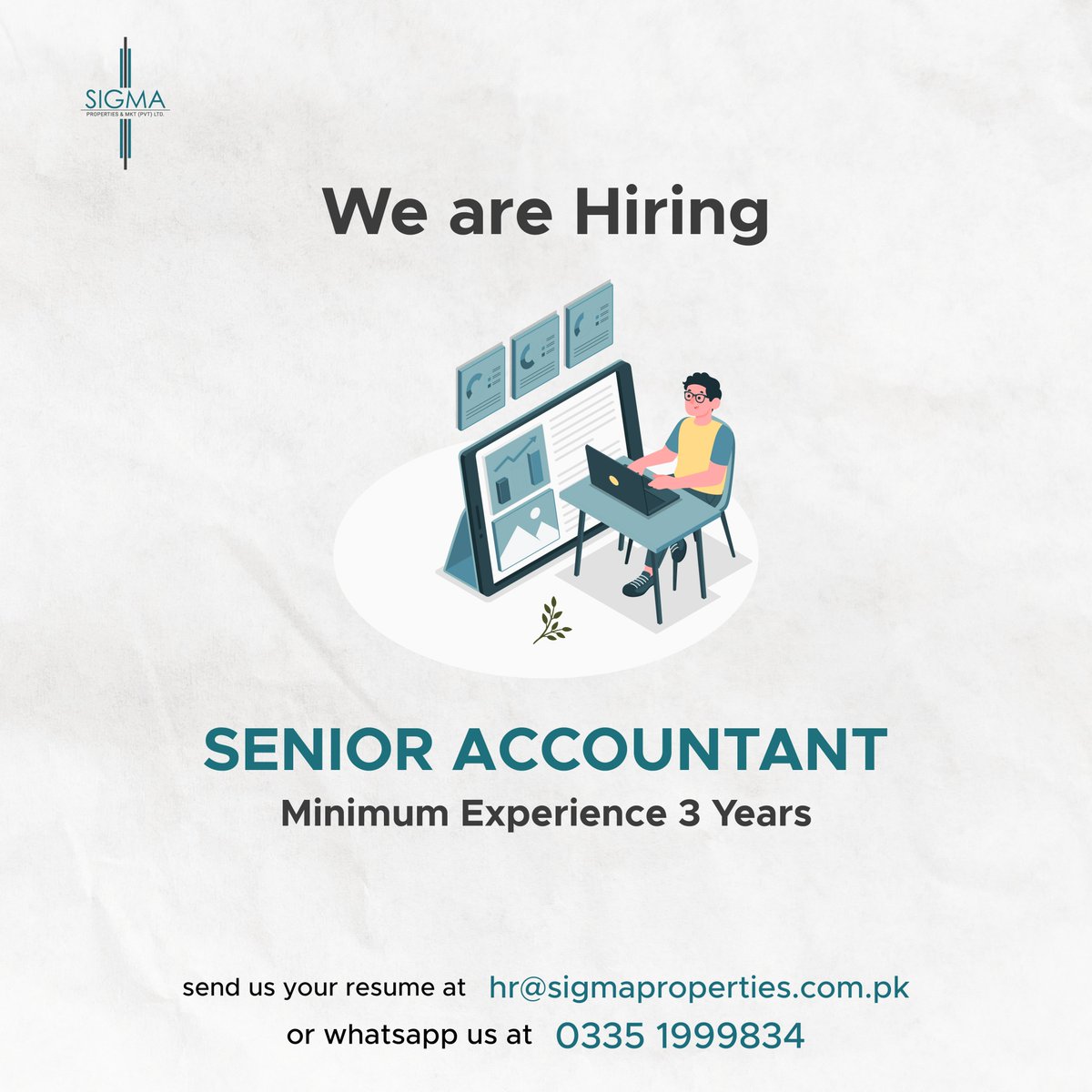 We are Hiring Senior Accountant
Job vacancy: 1
Qualification: Minimum Graduation BS Accounting, M.Com, BBA, MBA in Finance, CA, ACCA
Experience: Minimum 3 Years #frontdeskofficer #receptionist #SeniorAccountant #Accountant
