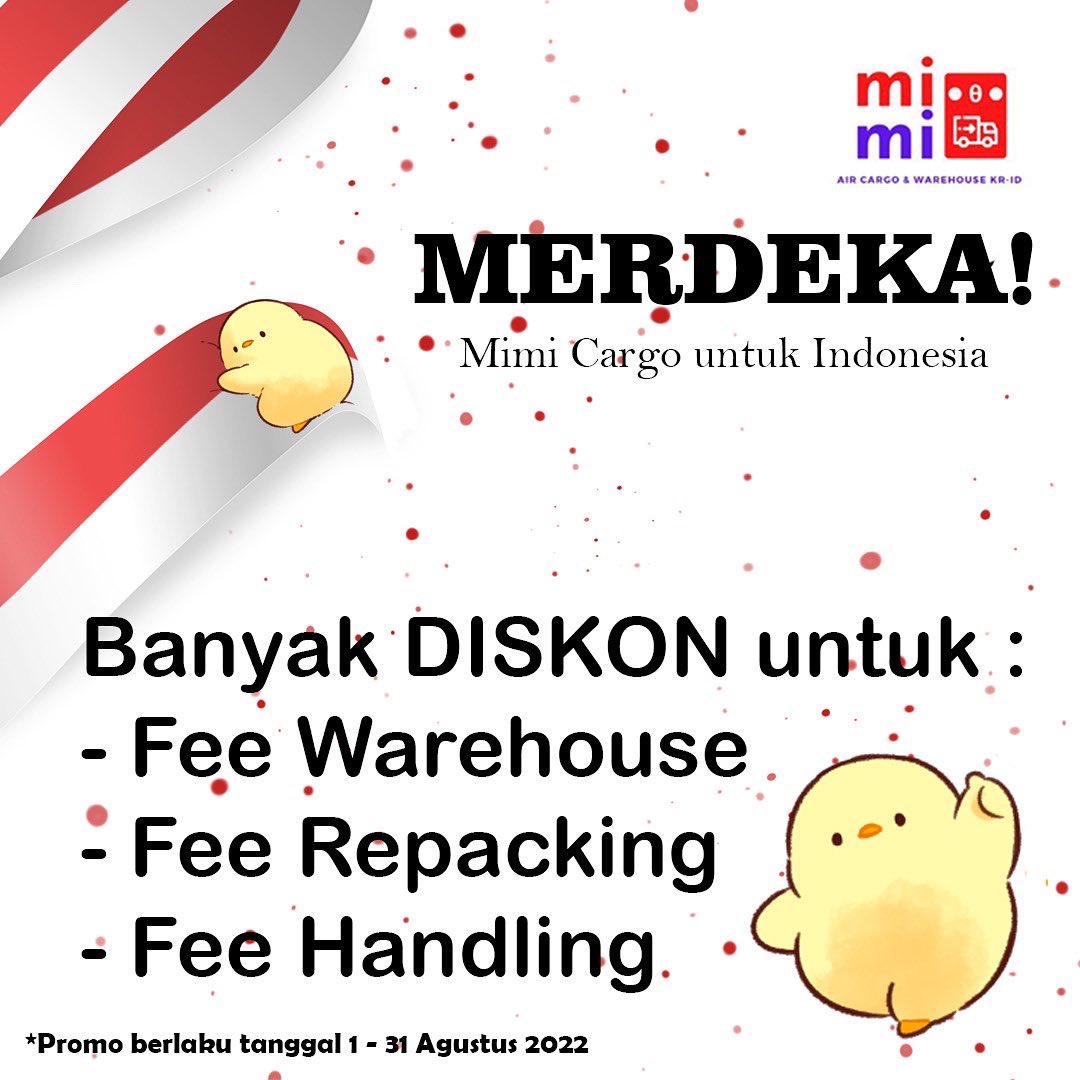 Mimi_Cargo's tweet photo. Rayakan Dirgahayu Indonesia ke 77 Bareng Diskon GEDE dari Mimi Cargo! 💖🇮🇩
Yuk daftar sekarang! https://t.co/zGxwwXoTiz