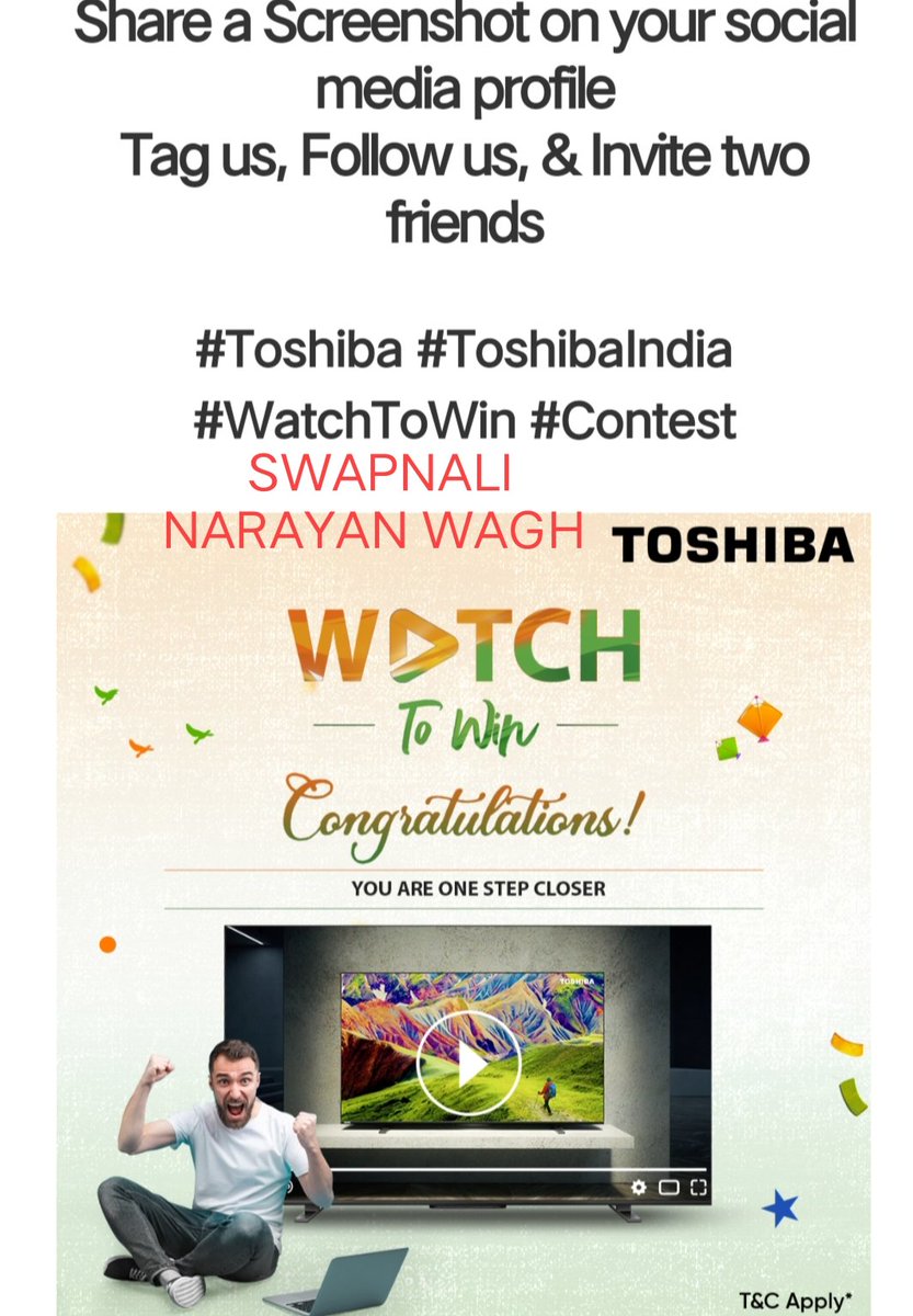 swapnaliwagh1's tweet image. Thank You So Much Team Amazing Contest  @ToshibaTV_India #independencedaycontest #toshibaindia. #watchtowin
MY USERNAME Swap-24
DONE ALL STEPS.

Tagging :- 
@MeghnaJ46032597
@cuteushakumari 
@AnujKRathour 
@pppppiya 
@Falguni82821634 
@iam_margam