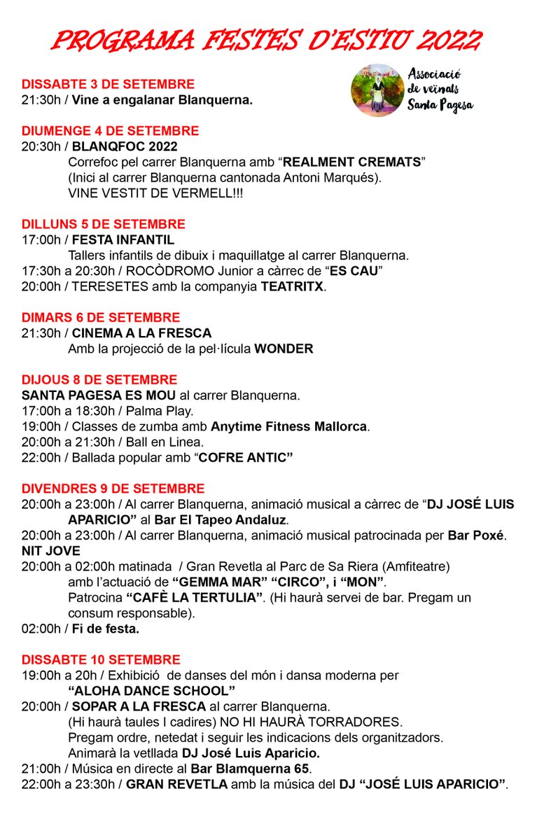 Festes D'estiu 2022 del 4 de setembe al 10 de setembre