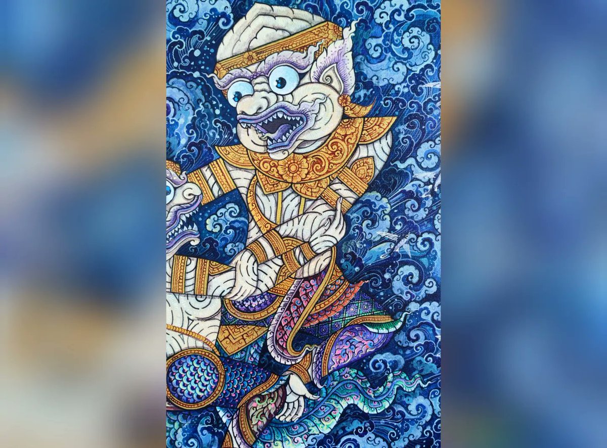 ARTtoU1991's tweet photo. หนุมานพบมัจฉานุ/size 80x60 cm /acrylic on canvan #art#artist #drawings #piant #monster #thaiart #hanuman #workformoney https://t.co/kwdGUPCAVE