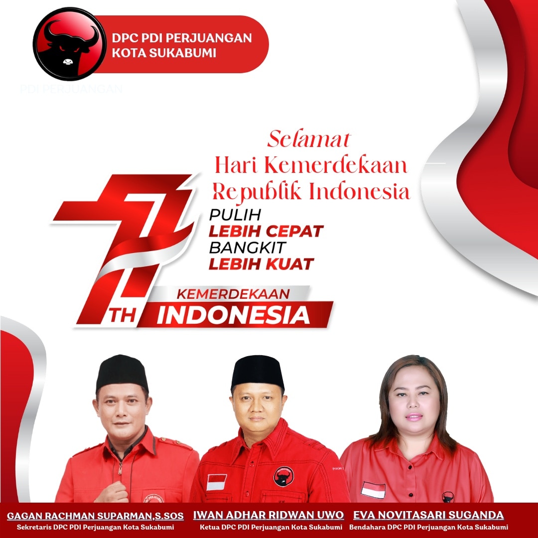 DPCPDIPKOTASMI's tweet photo. Merdeka!!!

Dirgahayu kemerdekaan Republik Indonesia Ke-77 Tahun. Jaya Selalu Indonesia

#PDIPerjuangan 
#PDIPerjuanganJabar 
#PDIPerjuanganKotasukabumi 
#HutRI76 https://t.co/RHMEv9kvG1
